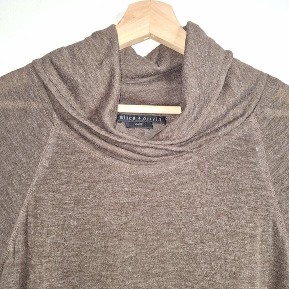 Alice + Olivia Base Sweater Brown Cowl Neck Knit Tunic Long Sleeve Size Small - Picture 3 of 9
